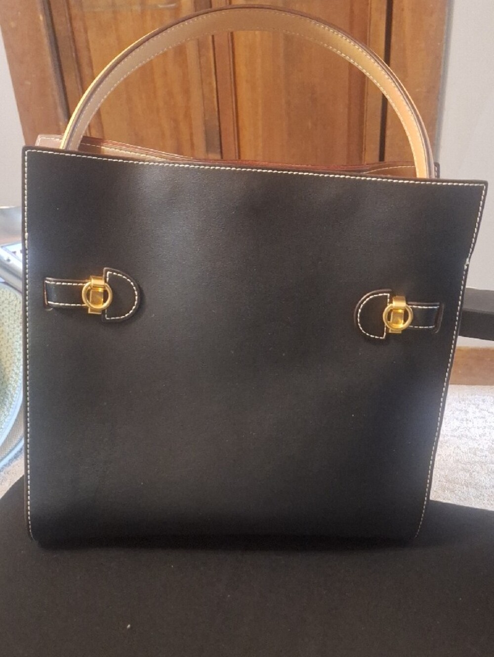 Tory Burch Black Leather Top-Handle Tote with Gold Hardware Radzwill Tote - Picture 2 of 5